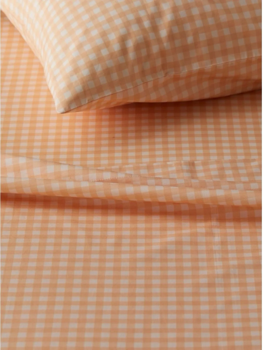 UO Gingham Peach Sheet and Pillowcase Set - Soft Checked Peach Bedding